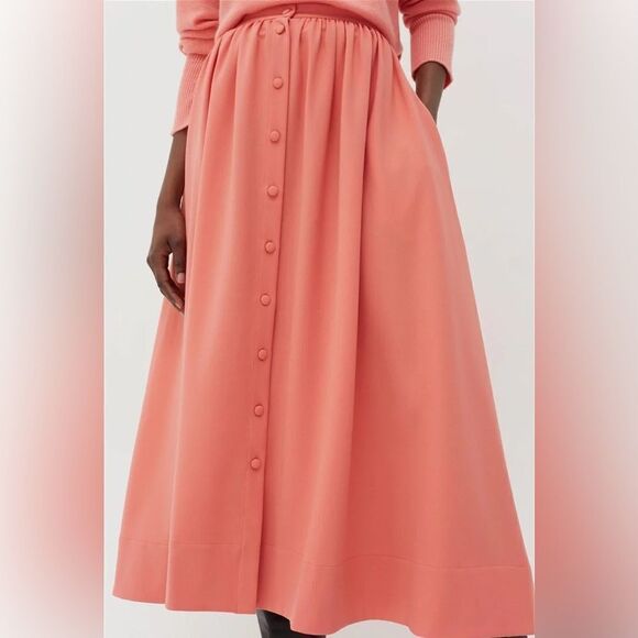 Chinti & Parker Dusty Rose Wool Twill Skirt Button Front Women's Size Small NWT - Picture 1 of 8